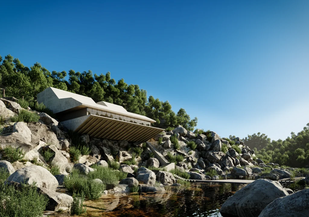 BRUTALIST HOUSE NEAR LAKE - Architectural visualization